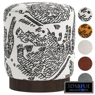 Velvet Pouffe Pouf with Walnut Plinth - Tiger Mountain by Six The Residence