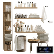 Decorative set for bathroom with bouquet of peonies and towels