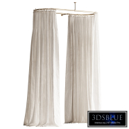 Tie Top Linen Bath Curtain on Oval Rod