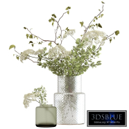 Bouquet of flowers in vases with gypsophila and branches
