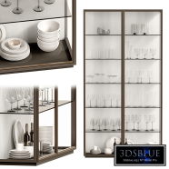 Glass cabinet filled with plates glasses and wine bottles 07