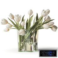 White tulips in a complex glass vase