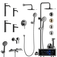 A set of Cezares Relax mixers and shower systems in 4 color options