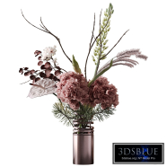 bouquet of hydrangea flowers in a metal vase 52