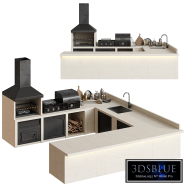 Modern Built-In Outdoor Kitchen with BBQ and Sink