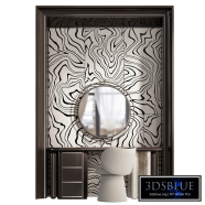 Vanity table with a round mirror