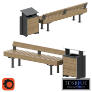 Bench and trash can