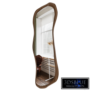 Asymmetrical mirror in a wooden frame