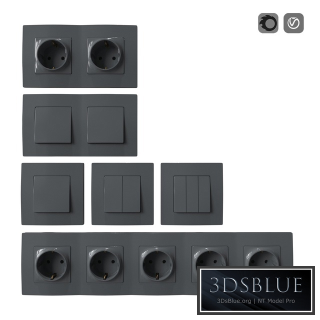 Set of sockets and switches gray