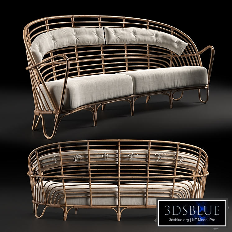 Danish Curved Rattan Sofa