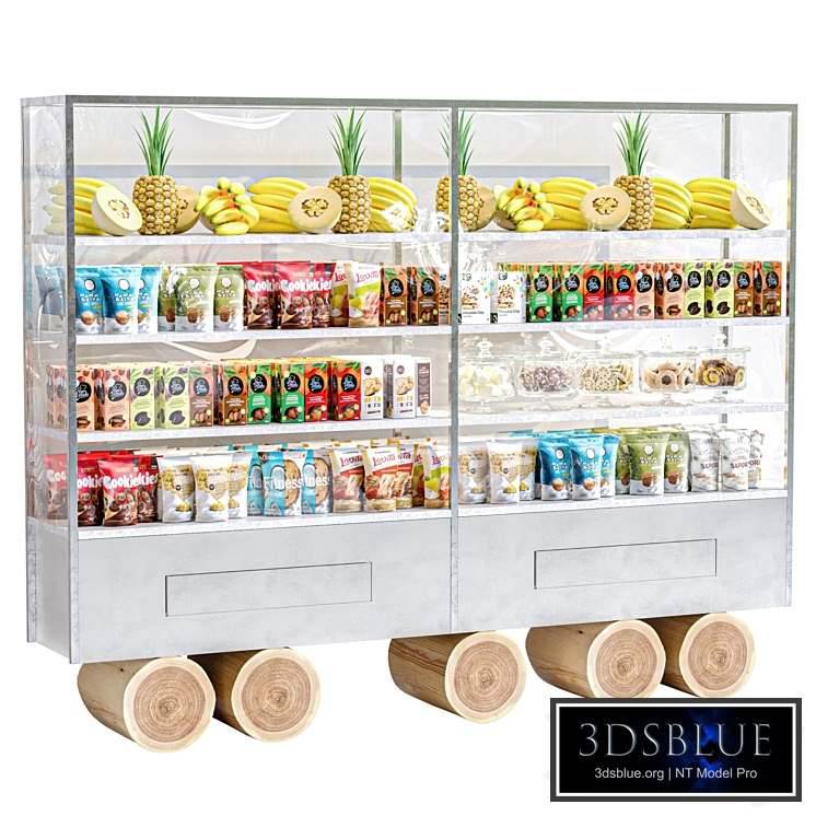 Showcase in a supermarket with food and drinks