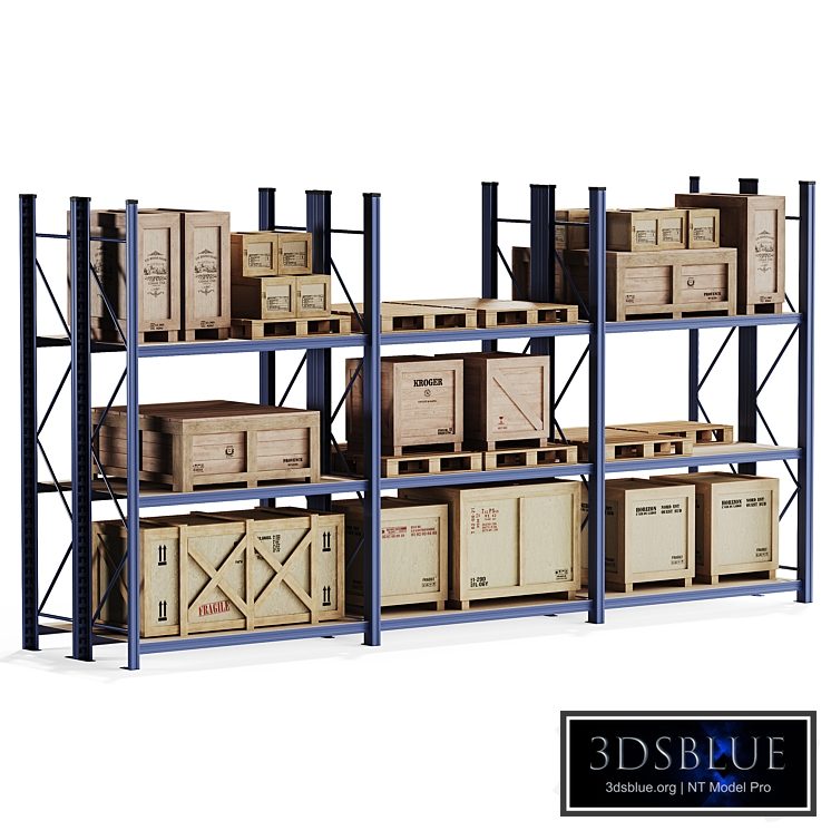 Storage rack with wooden crates