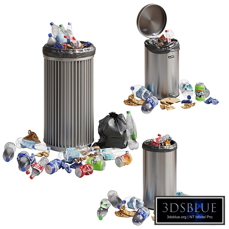 Trash cans with garbage contents