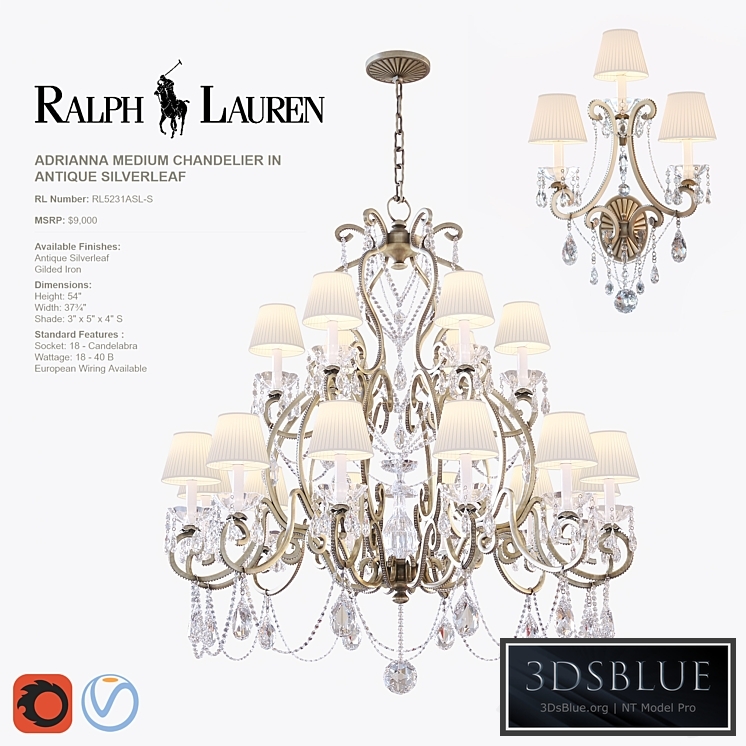 ADRIANNA MEDIUM CHANDELIER and TRIPLE SCONCE in antique silverleaf