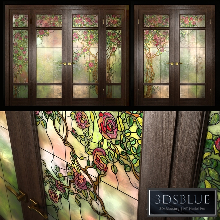 A set of two double doors with stained glass