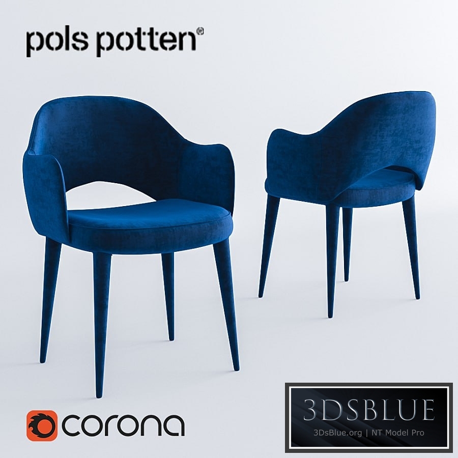 Pols Potten Chair arms cosy velvet blue