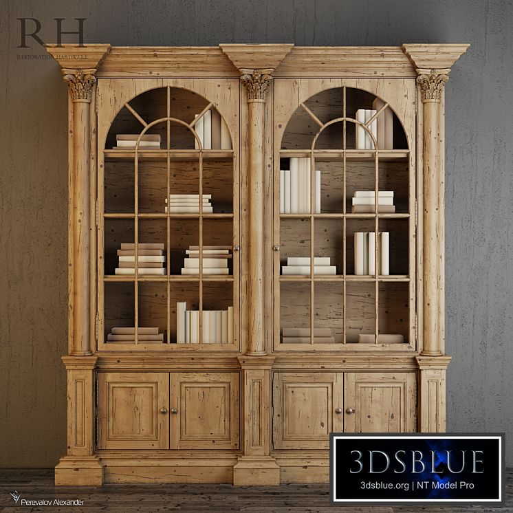 RH Palladian Salvaged Pine Library Bookcase Double