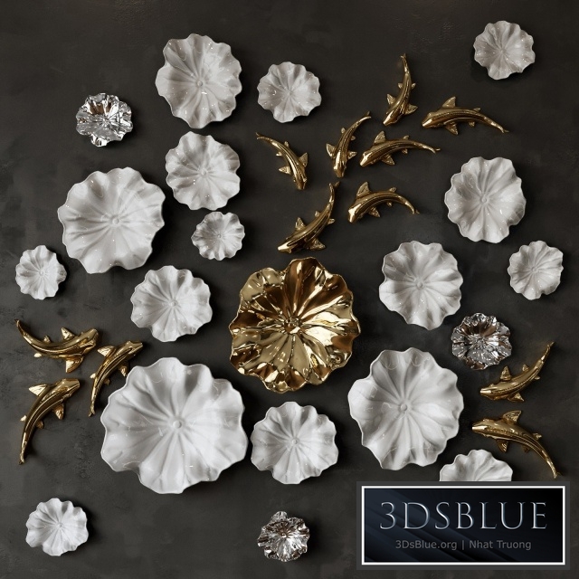 Ceramic Panno Fish in Lilies / Decorative ceramic fish in lilies