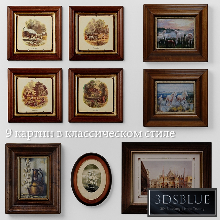 Set of 9 paintings in classical style
