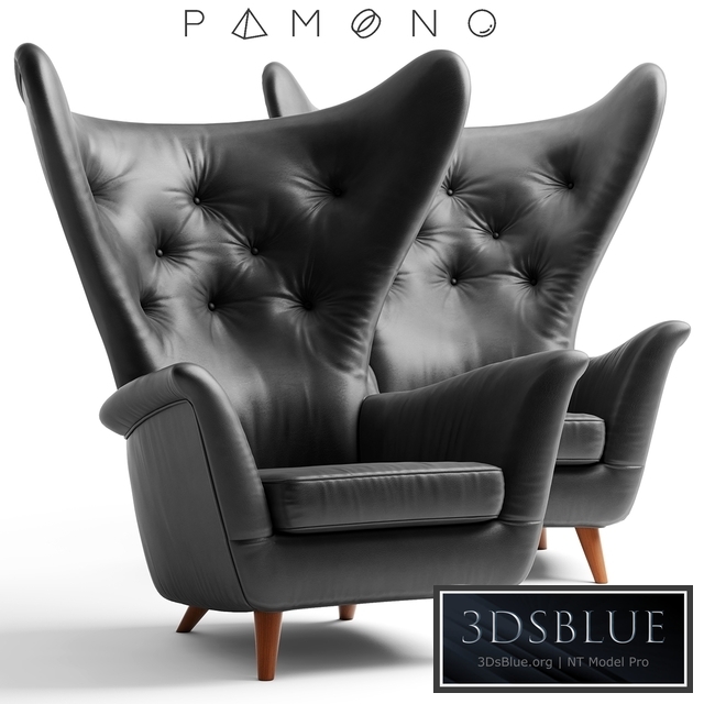 Black Leather Wing Lounge Chair 1950s