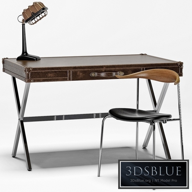 Luke Industrial Leather Desk, CH88 Stacking Chair, Shermer Industrial Lamp