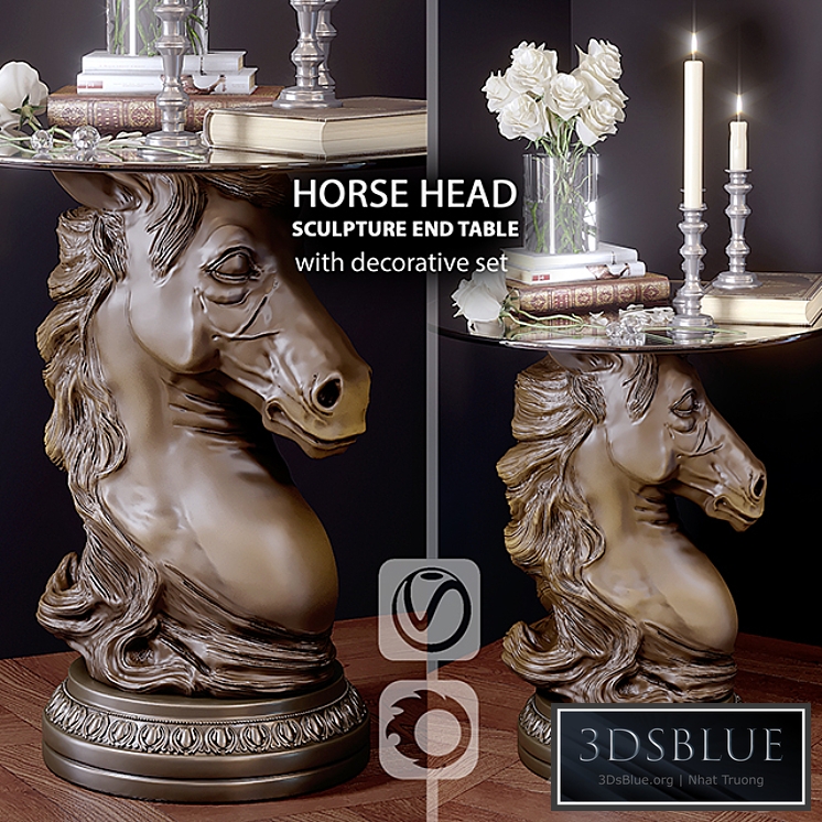 Horse Head Sculpture End Table and decorative set (vray + corona)