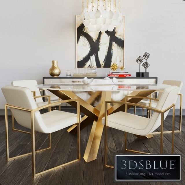 Luxury set of furniture. Collection of table and chairs with elements of gold and glass