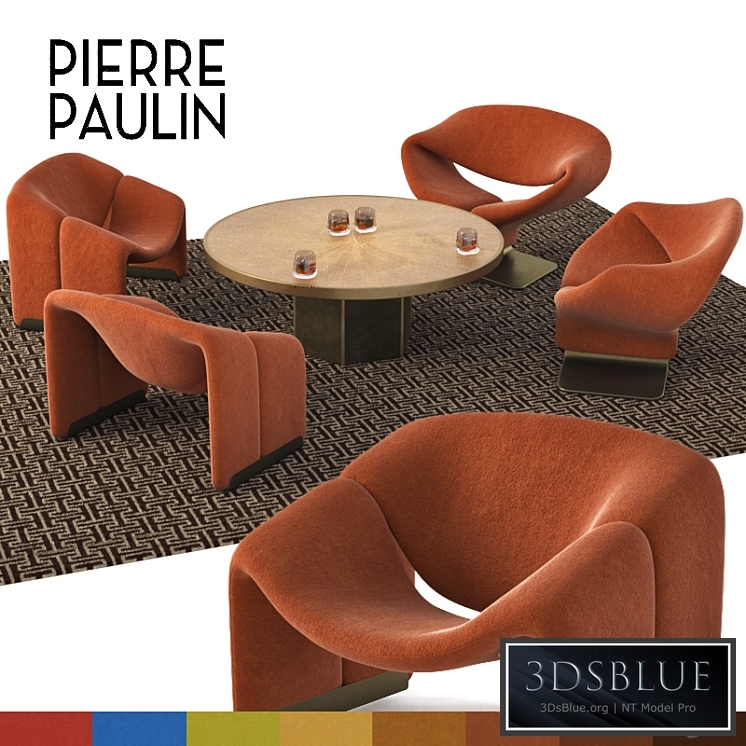 Pierre Paulin f-582, f-598 chairs, John Richard round brass table