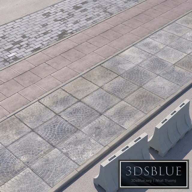 3 versions of the sidewalk with the road.