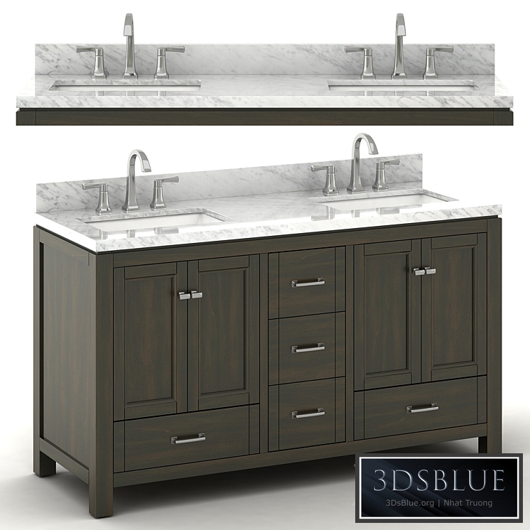 Double sink wooden vanity with Carrara marble top