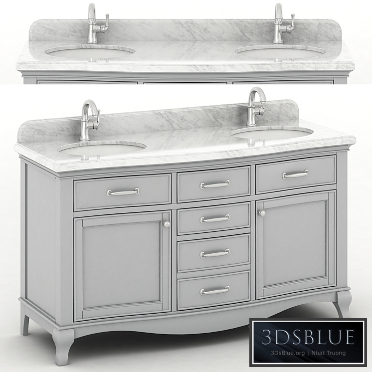 60 "Double sink wooden vanity with Carrara marble top