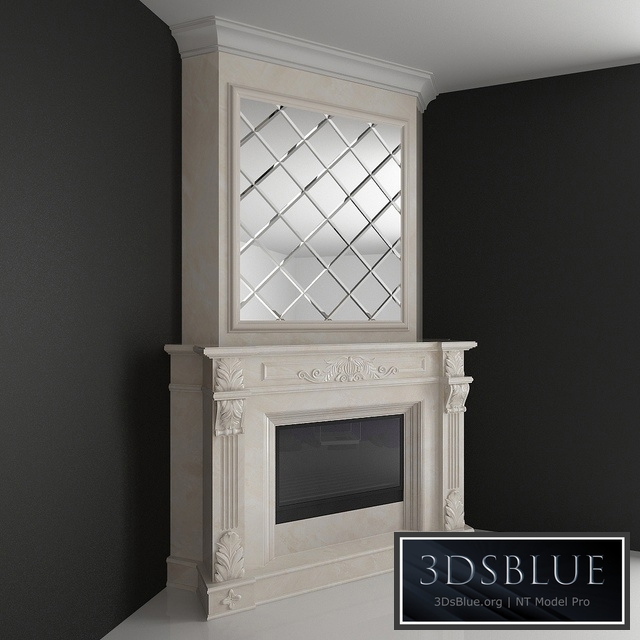 Corner fireplace with a mirror facet