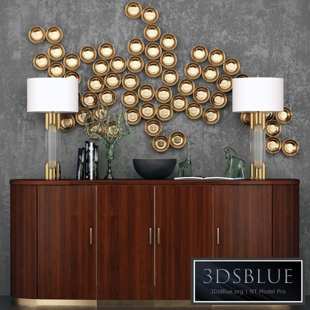 Luxury chest of drawers with lamps and decor. panel