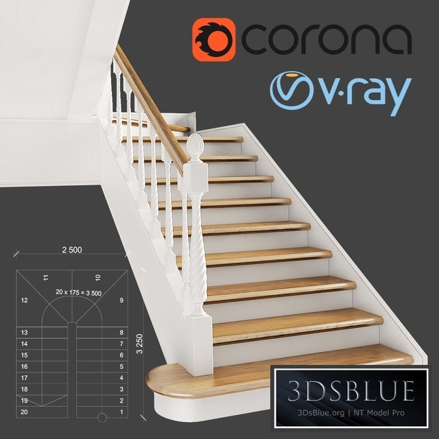 Classic two-march staircase with staggered steps