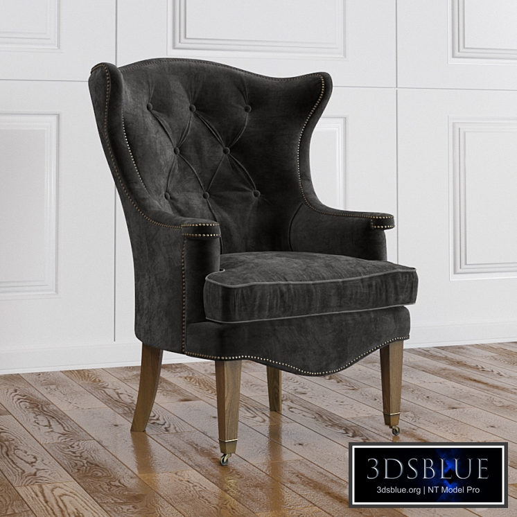 Idalia French Country Formal Charcoal Velvet Wing Chair