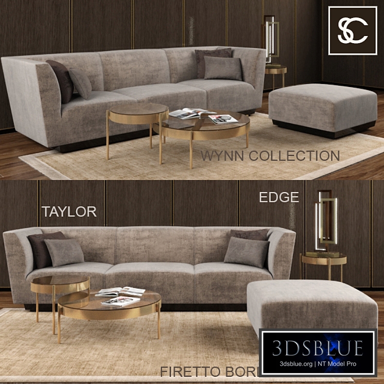THE SOFA AND CHAIR SET: TAYLOR, EDGE, WYNN COLLECTION, FIRETTO BORDER RUG