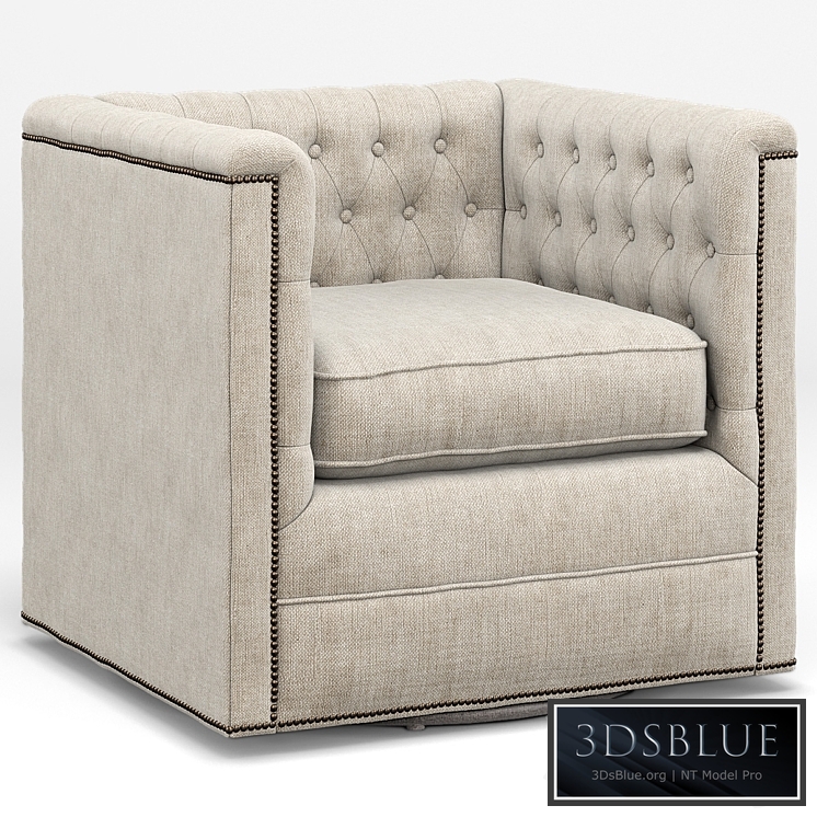 Thatcher Modern Classic Tufted Ivory Linen Swivel Armchair