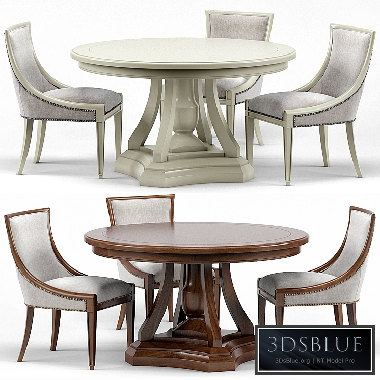 Stockton Ivory Lacquered Dining Chair, Maxime French Round Dining Table