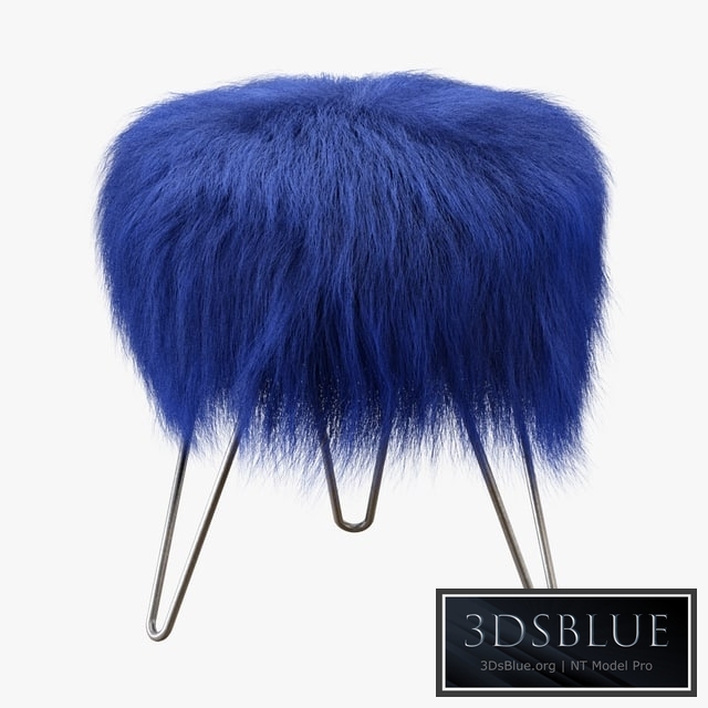 Blue Fake Fur Whimsical Stool