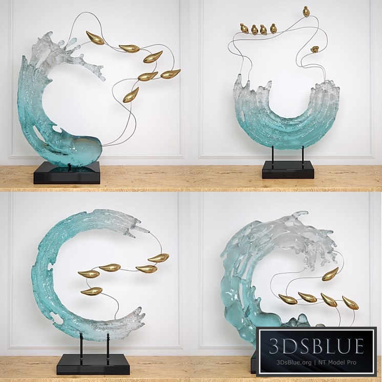 Abstract RESIN sculpture with birds glass material
