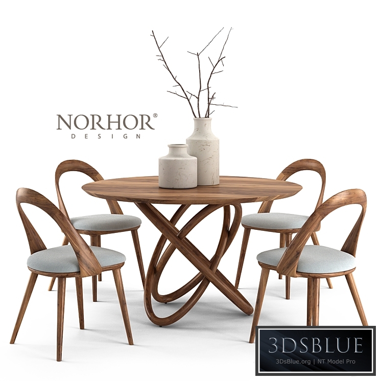 NORHOR Bergen round table and Walnut chair