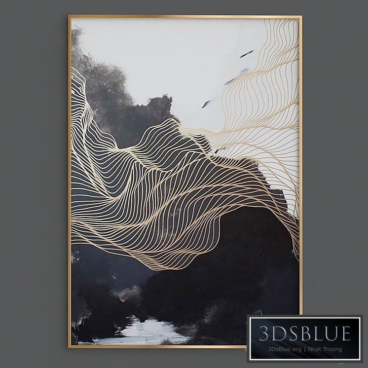 Modern simple abstract print ink gold lines Canvas Painting Picture