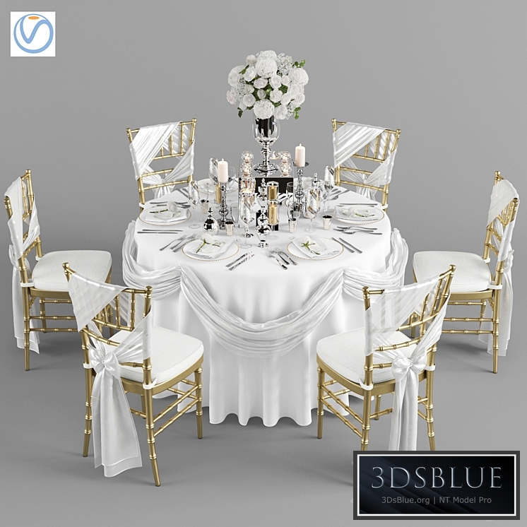 Wedding table for 6 persons 2 Vray