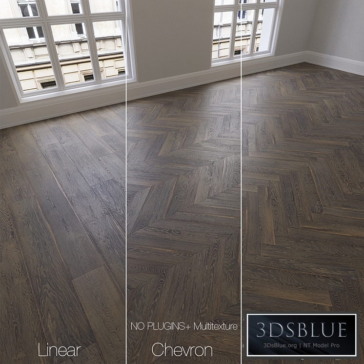 Parquet natural, Brown oak, 3 types. Linear, chevron, herringbone.