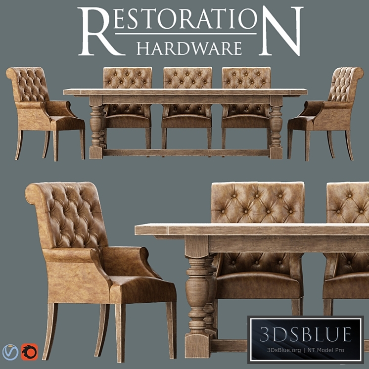 Bennett Roll-Back Armchair / 1930s French Farmhouse Rectangular Dining Table