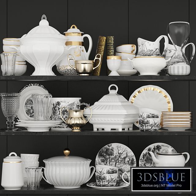 Set of dishes for the kitchen with porcelain and gold 2