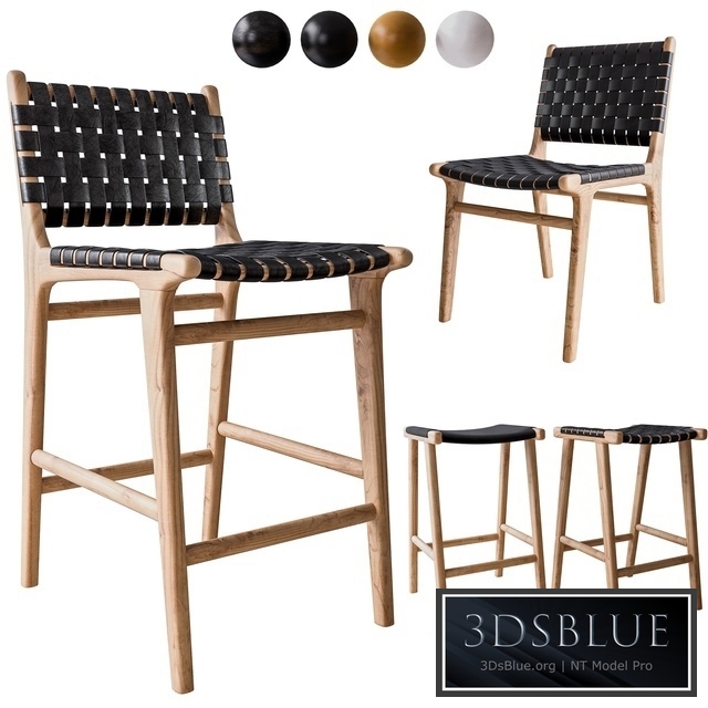Flat and Leather Strapping Dining Chair and Stools