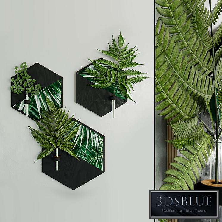 Hexagon plant hanger with fern sprigs by WoodaHome