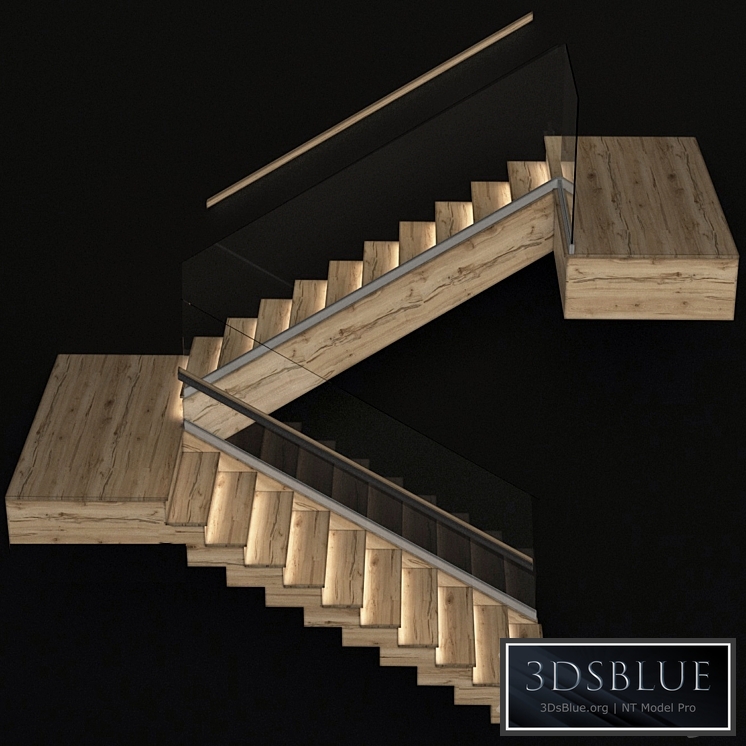 Stairs made of wood with illuminated stairs
