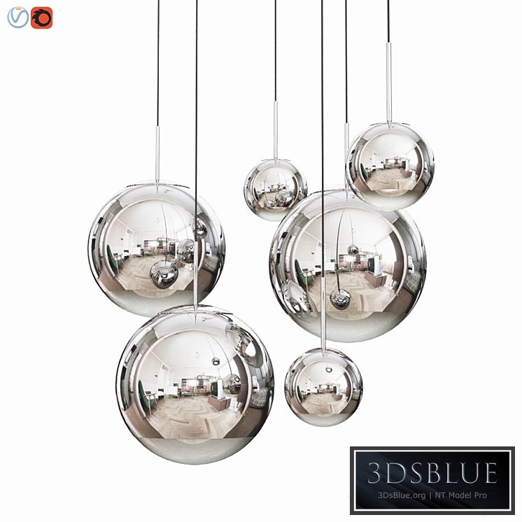 Mirror Ball Pendant Chrome Dinning Light Set
